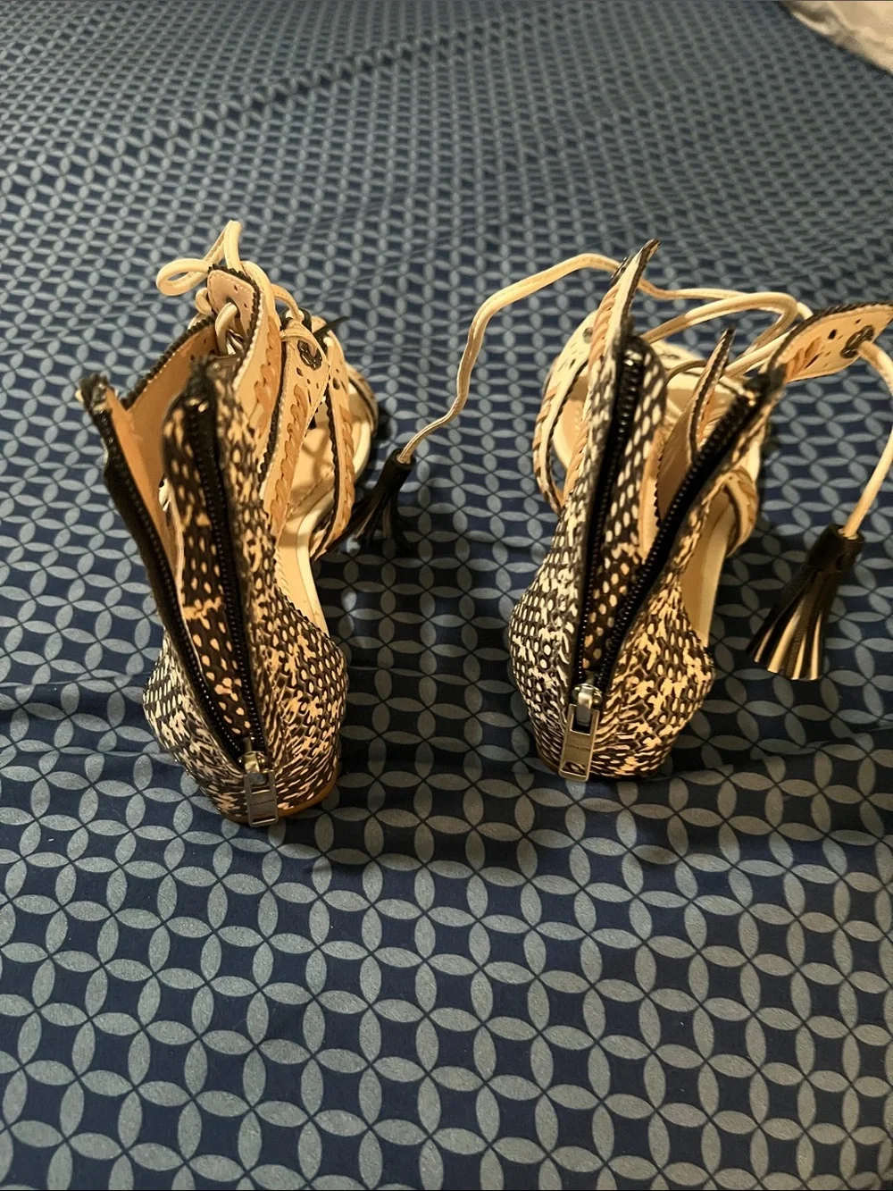 Coach Two-Tone Espadrille Wedge Sandals in Beige and Black